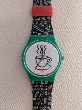 Rare Swatch Maxi Vintage Wrist Watch Cappuccino green cafe Working Y2k